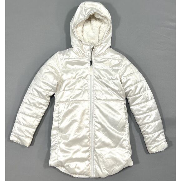 The North Face Reversible Winter Jacket Girls Hooded Soft White Coat 10/12 M - Picture 1 of 10